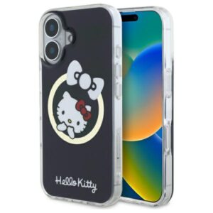 Hello Kitty HKHMP16SHFLBK Apple iPhone 16 6,1" juodos spalvos kietas dėklas IML Fun bow Magsafe