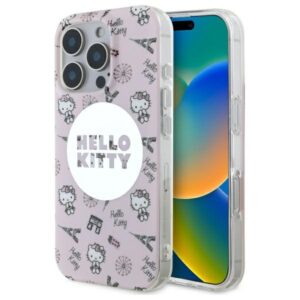 Hello Kitty HKHMP16XHAOPP Apple iPhone 16 Pro Max 6,9" rožinės spalvos kietas dėklas IML All Over Paris Magsafe