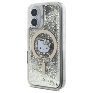 Hello Kitty HKHMP16SLGDIK Apple iPhone 16 6.1" juodos spalvos gold kietas dėklas Liquid Glitter Fever MagSa - Image 2