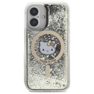 Hello Kitty HKHMP16SLGDIK Apple iPhone 16 6.1" juodos spalvos gold kietas dėklas Liquid Glitter Fever MagSa - Image 3