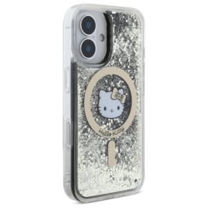 Hello Kitty HKHMP16SLGDIK Apple iPhone 16 6.1" juodos spalvos gold kietas dėklas Liquid Glitter Fever MagSa - Image 4