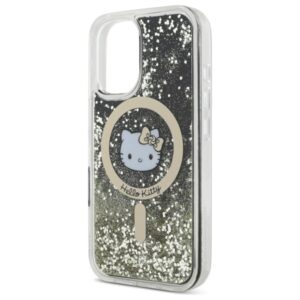 Hello Kitty HKHMP16SLGDIK Apple iPhone 16 6.1" juodos spalvos gold kietas dėklas Liquid Glitter Fever MagSa - Image 6