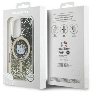 Hello Kitty HKHMP16SLGDIK Apple iPhone 16 6.1" juodos spalvos gold kietas dėklas Liquid Glitter Fever MagSa - Image 8
