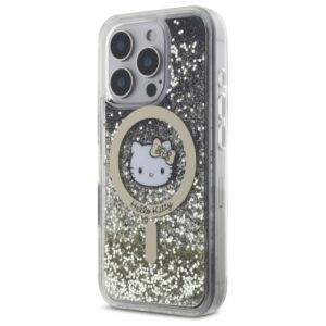 Hello Kitty HKHMP16LLGDIK Apple iPhone 16 Pro 6.3" juodos spalvos gold kietas dėklas Liquid Glitter Fever - Image 2