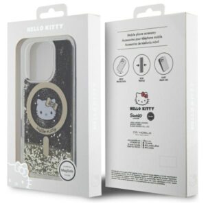 Hello Kitty HKHMP16LLGDIK Apple iPhone 16 Pro 6.3" juodos spalvos gold kietas dėklas Liquid Glitter Fever - Image 8