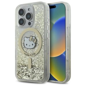 Hello Kitty HKHMP16LLGDIH Apple iPhone 16 Pro 6.3" baltos spalvos gold kietas dėklas Liquid Glitter Fever M