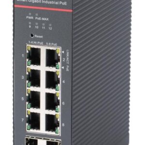 Hikvision DS-3T1512HP-SI-8P4F tinklo komutatorius Valdomas Gigabit Ethernet (10/100/1000) Maitinimas per Eternetą (PoE) Juoda