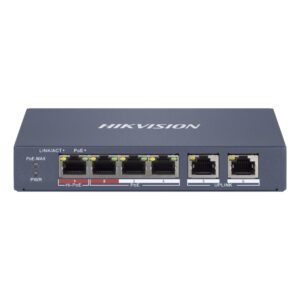 Hikvision DS-3E1106HP-EI tinklo komutatorius Valdomas Fast Ethernet (10/100) Maitinimas per Eternetą (PoE) Pilka