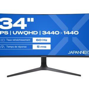 JAPANNEXT JN-IPS340UWQHD60C-C65W-HS-W kompiuterio monitorius 86,4 cm (34") 3440 x 1440 pikseliai UltraWide Quad HD LCD Juoda