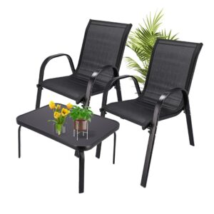 Extralink Black Forest Garden Furniture Set, Textilene Two Chairs + Black Table lauko baldų komplektas Juoda