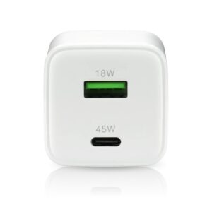 GaN tinklinis įkroviklis su 1 USB ir 1 USB-C jungtimis, palaikantis Quick Charge 4.0 technologiją, 45 W, baltas - Image 2