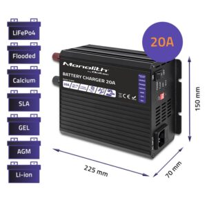 Qoltec 51959 Smart Monolith įkroviklis LiFePO4 AGM GEL SLA akumuliatoriams | 20A | 12V - Image 3