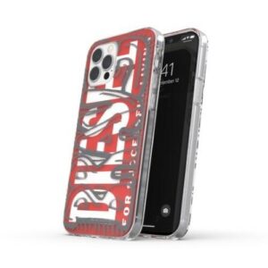 Diesel Snap Dėklas skaidrus AOP Apple iPhone 12 Pro Max czerwono-szary red-grey 42568