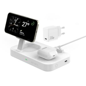4smarts belaidis įkroviklis QI2 Trident 2in1 + USB-C + Laidinis įkroviklis 30W baltos spalvos 540998 - Image 1