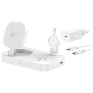 4smarts Qi2 Trident Charging Station with Charger for Galaxy Watch baltos spalvos - Image 1