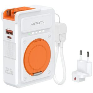 Hybrid charger 4smarts 6-in-1 USB-C/USB-A PD 22.5W with 10,000 mAh power bank, Qi wireless charging,