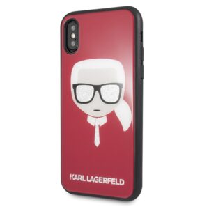 Karl Lagerfeld KLHCPXDLHRE Apple iPhone X/Xs raudonos spalvos Iconic Glitter Karl`s Head - Image 2