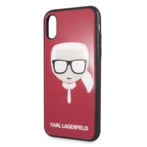 Karl Lagerfeld KLHCPXDLHRE Apple iPhone X/Xs raudonos spalvos Iconic Glitter Karl`s Head - Image 3