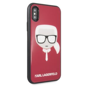 Karl Lagerfeld KLHCPXDLHRE Apple iPhone X/Xs raudonos spalvos Iconic Glitter Karl`s Head - Image 5