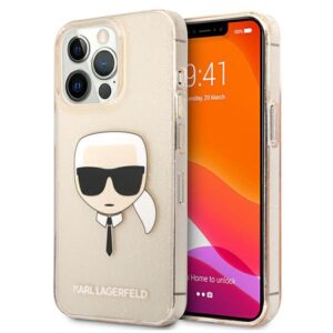 Karl Lagerfeld KLHCP13LKHTUGLGO Apple iPhone 13 Pro / 13 6,1" gold kietas dėklas Glitter Karl`s Head