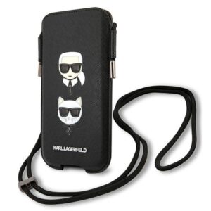 Karl Lagerfeld Torebka KLHCP12MOPHKCK 6,1" juodos spalvos kietas dėklas Saffiano Ikonik Karl&Choupette Head - Image 1