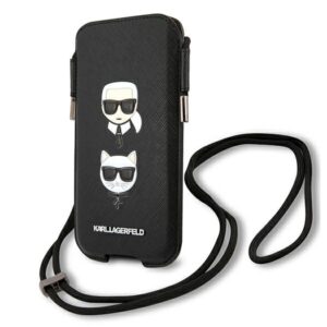 Karl Lagerfeld Torebka KLHCP12LOPHKCK6,7" juodos spalvos kietas dėklas Saffiano Ikonik Karl&Choupette Head - Image 1