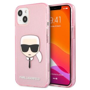 Karl Lagerfeld KLHCP13SKHTUGLP Apple iPhone 13 mini 5,4" rožinės spalvos kietas dėklas Glitter Karl`s Head