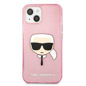 Karl Lagerfeld KLHCP13SKHTUGLP Apple iPhone 13 mini 5,4" rožinės spalvos kietas dėklas Glitter Karl`s Head - Image 3