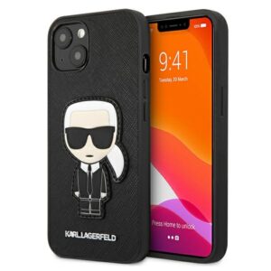 Karl Lagerfeld KLHCP13SOKPK Apple iPhone 13 mini 5,4" juodos spalvos kietas dėklas Saffiano Ikonik Karl`s Patch - Image 1