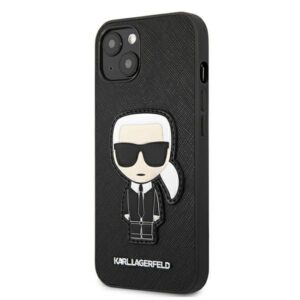 Karl Lagerfeld KLHCP13SOKPK Apple iPhone 13 mini 5,4" juodos spalvos kietas dėklas Saffiano Ikonik Karl`s Patch - Image 2