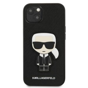 Karl Lagerfeld KLHCP13SOKPK Apple iPhone 13 mini 5,4" juodos spalvos kietas dėklas Saffiano Ikonik Karl`s Patch - Image 3