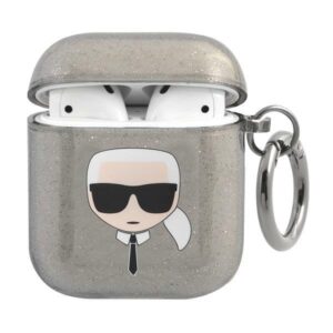 Karl Lagerfeld KLA2UKHGK AirPods dėklas juodos spalvos Glitter Karl`s Head - Image 1