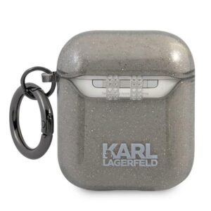 Karl Lagerfeld KLA2UKHGK AirPods dėklas juodos spalvos Glitter Karl`s Head - Image 2