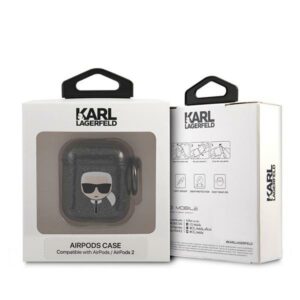 Karl Lagerfeld KLA2UKHGK AirPods dėklas juodos spalvos Glitter Karl`s Head - Image 3