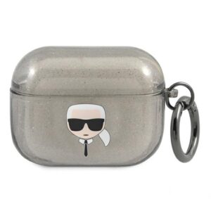 Karl Lagerfeld KLAPUKHGK AirPods Prodėklas juodos spalvos Glitter Karl`s Head - Image 1