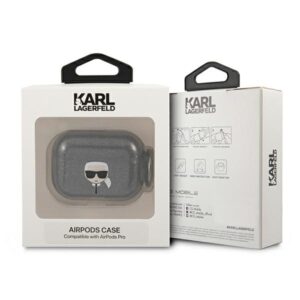 Karl Lagerfeld KLAPUKHGK AirPods Prodėklas juodos spalvos Glitter Karl`s Head - Image 3