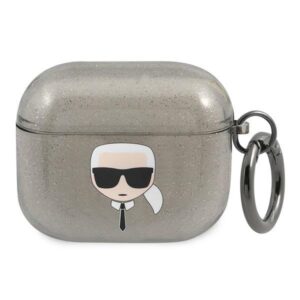 Karl Lagerfeld KLA3UKHGK AirPods 3 dėklas juodos spalvos Glitter Karl`s Head