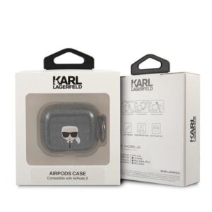 Karl Lagerfeld KLA3UKHGK AirPods 3 dėklas juodos spalvos Glitter Karl`s Head - Image 3