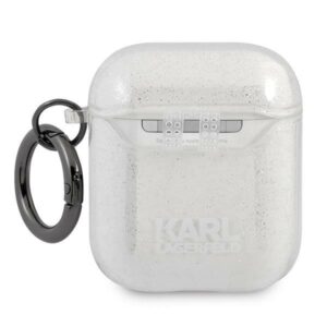Karl Lagerfeld KLA2UKHGS AirPods dėklas sidabro spalvos Glitter Karl`s Head - Image 2