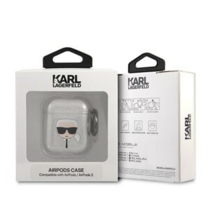 Karl Lagerfeld KLA2UKHGS AirPods dėklas sidabro spalvos Glitter Karl`s Head - Image 3