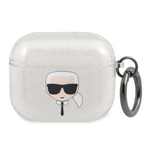 Karl Lagerfeld KLA3UKHGS AirPods 3 dėklas sidabro spalvos Glitter Karl`s Head - Image 1