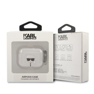Karl Lagerfeld KLA3UKHGS AirPods 3 dėklas sidabro spalvos Glitter Karl`s Head - Image 3
