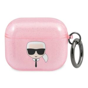 Karl Lagerfeld KLA3UKHGP AirPods 3 dėklas rožinės spalvos Glitter Karl`s Head - Image 1