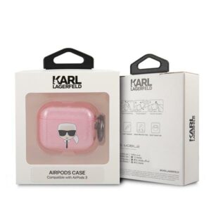 Karl Lagerfeld KLA3UKHGP AirPods 3 dėklas rožinės spalvos Glitter Karl`s Head - Image 3