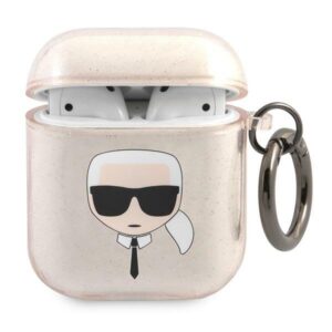 Karl Lagerfeld KLA2UKHGD AirPods dėklas aukso spalvos Glitter Karl`s Head