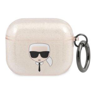 Karl Lagerfeld KLA3UKHGD AirPods 3 dėklas aukso spalvos Glitter Karl`s Head - Image 1