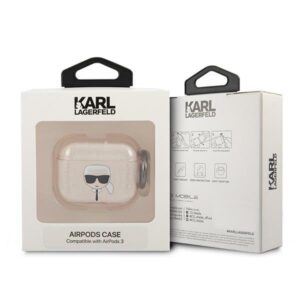 Karl Lagerfeld KLA3UKHGD AirPods 3 dėklas aukso spalvos Glitter Karl`s Head - Image 3