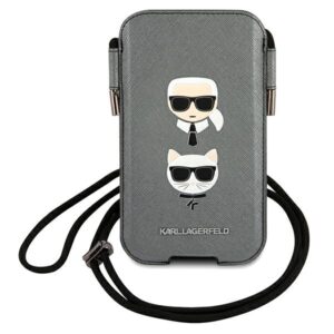 Karl Lagerfeld Torebka KLHCP12MOPHKCG 6,1" pilkos spalvos kietas dėklas Saffiano Ikonik Karl&Choupette Head - Image 1