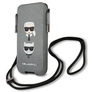 Karl Lagerfeld Torebka KLHCP12MOPHKCG 6,1" pilkos spalvos kietas dėklas Saffiano Ikonik Karl&Choupette Head - Image 2