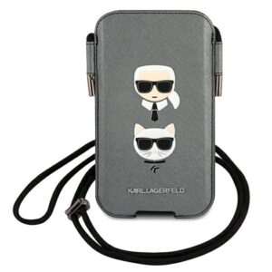Karl Lagerfeld Torebka KLHCP12LOPHKCG6,7" pilkos spalvos kietas dėklas Saffiano Ikonik Karl&Choupette Head - Image 1